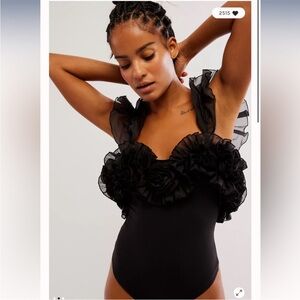Free People Until Next Time Frilly 3D Floral Bodysuit S